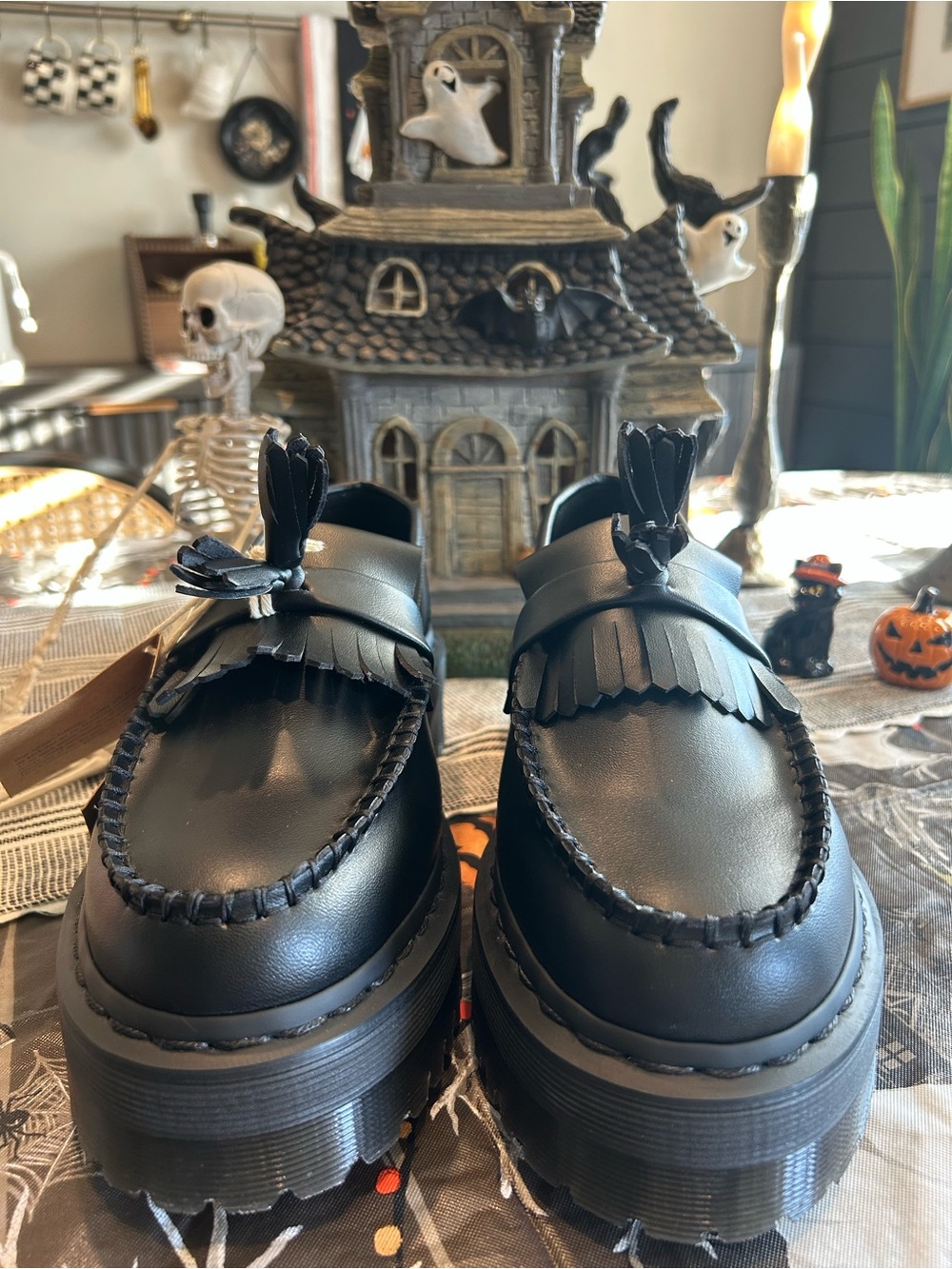 Dr. Martens women’s8/men’s7 Black Vegan Adrian Quad Platform Tassel Loafers